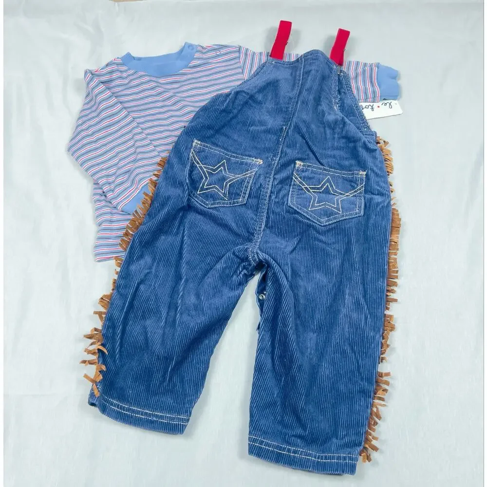 Vintage Le Top Western Cowboy Corduroy Fringe Overall Set 18M Deadstock NWT NOS